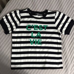 Karl Lagerfeld Black and White Striped Tee with Green Print